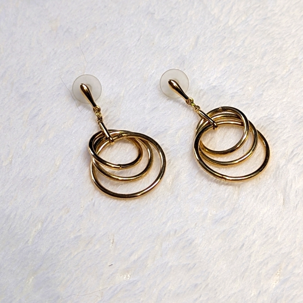 Vintage Goldtone Multi-Hoop Pierced Earrings - Picture 2 of 6